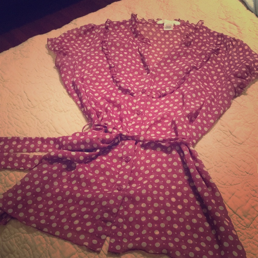 Charlotte Russe Polk-A-Dot Short Sleeve Blouse